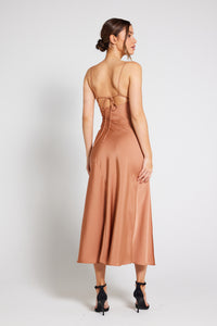 Mila Asymmetric Cowl Neck Satin Slip Dress - Almond