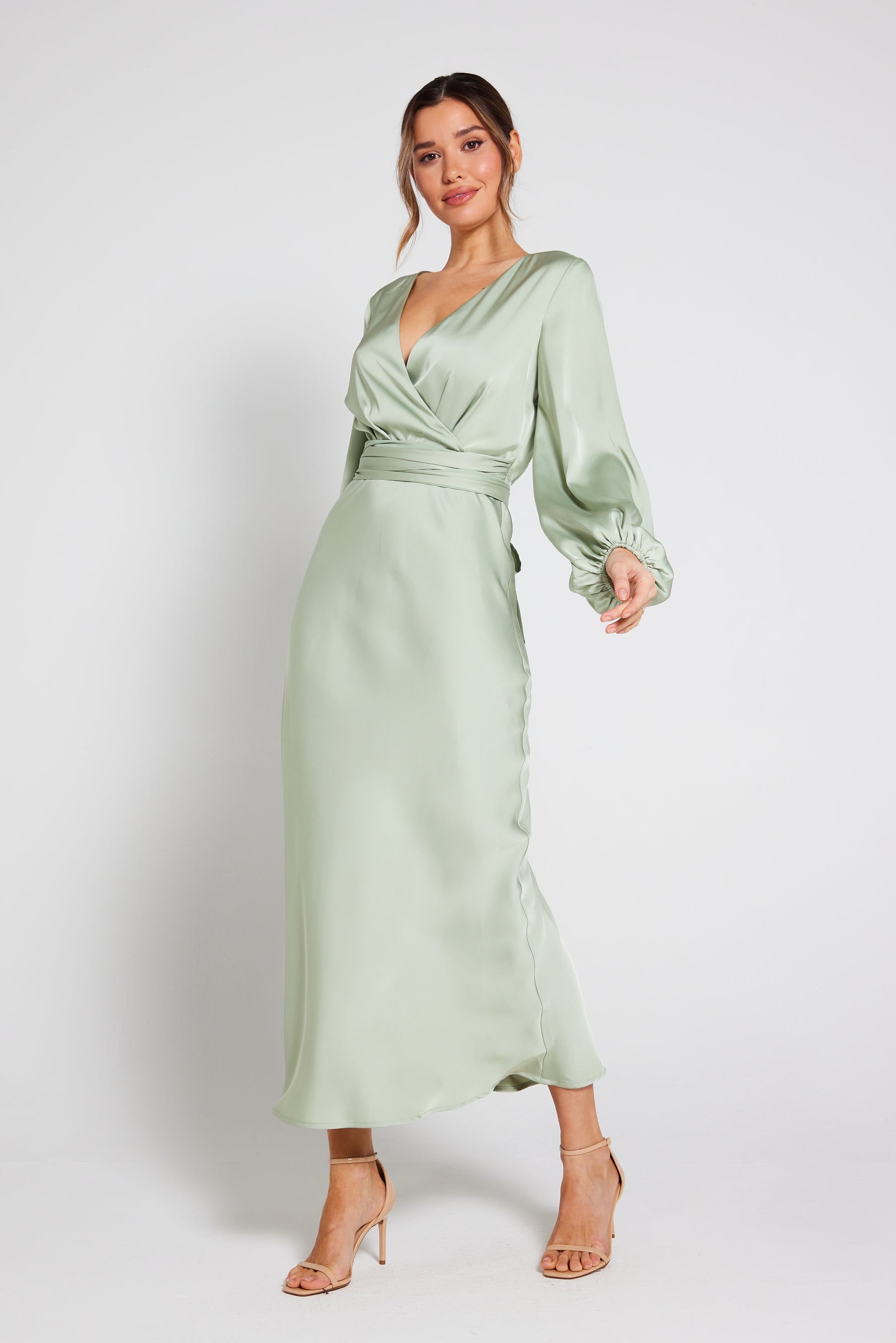 green satin maxi dress long sleeve Green Satin Maxi Dress Long Sleeve Bridesmaid Dresses Green Silk Dress Long Sleeve Emerald Dark