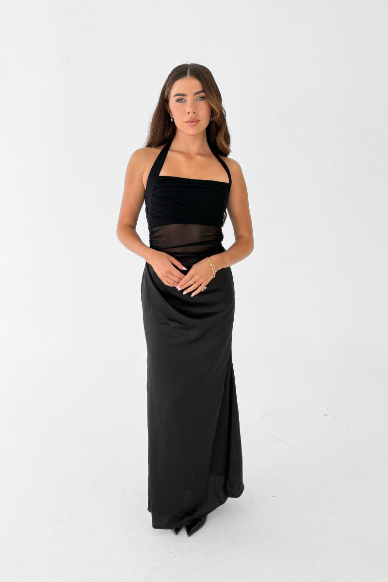 Amelia Halter Evening Gown - Black