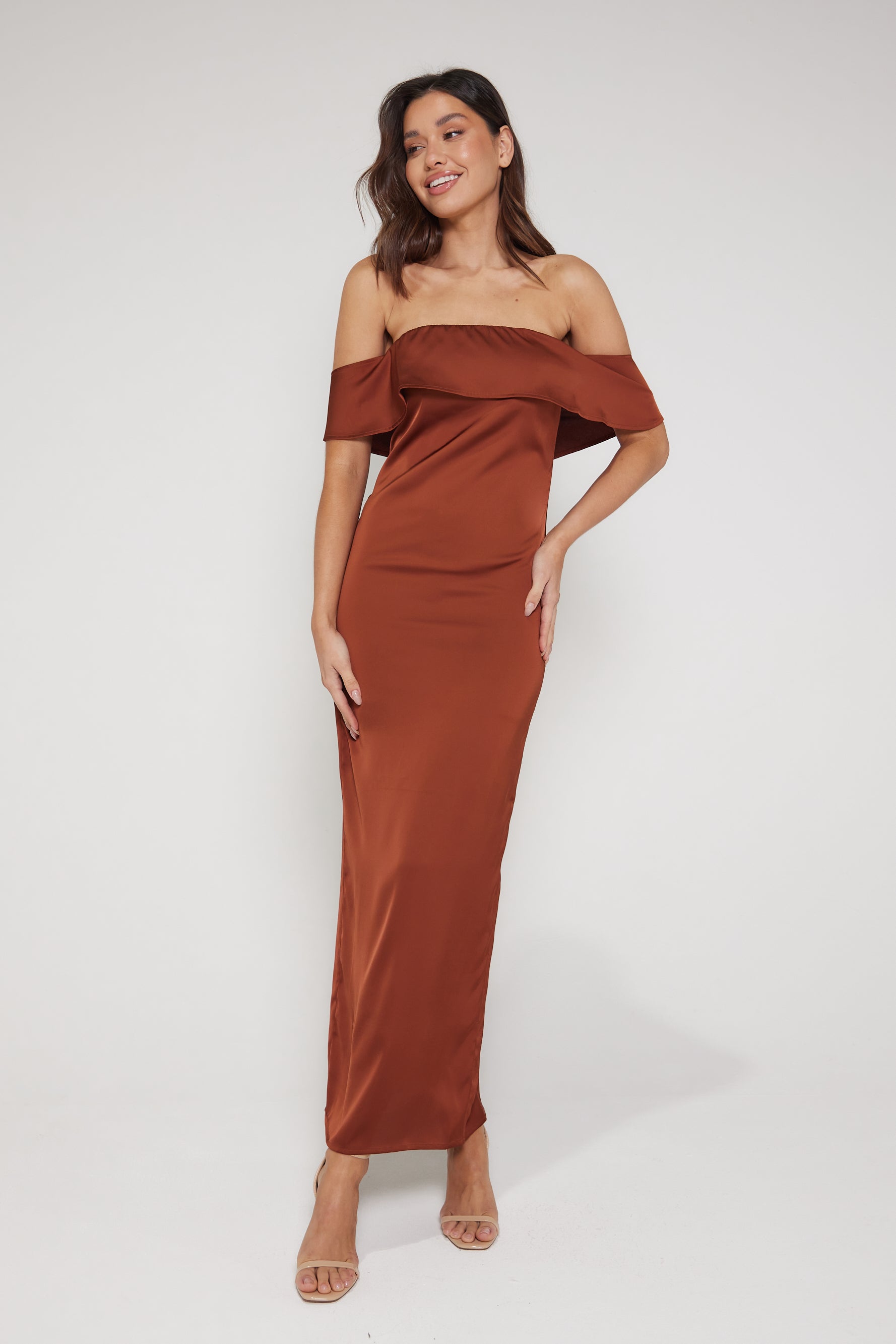 Aimee Bardot Maxi Dress - Rust | Luxe Collection | Liena UK