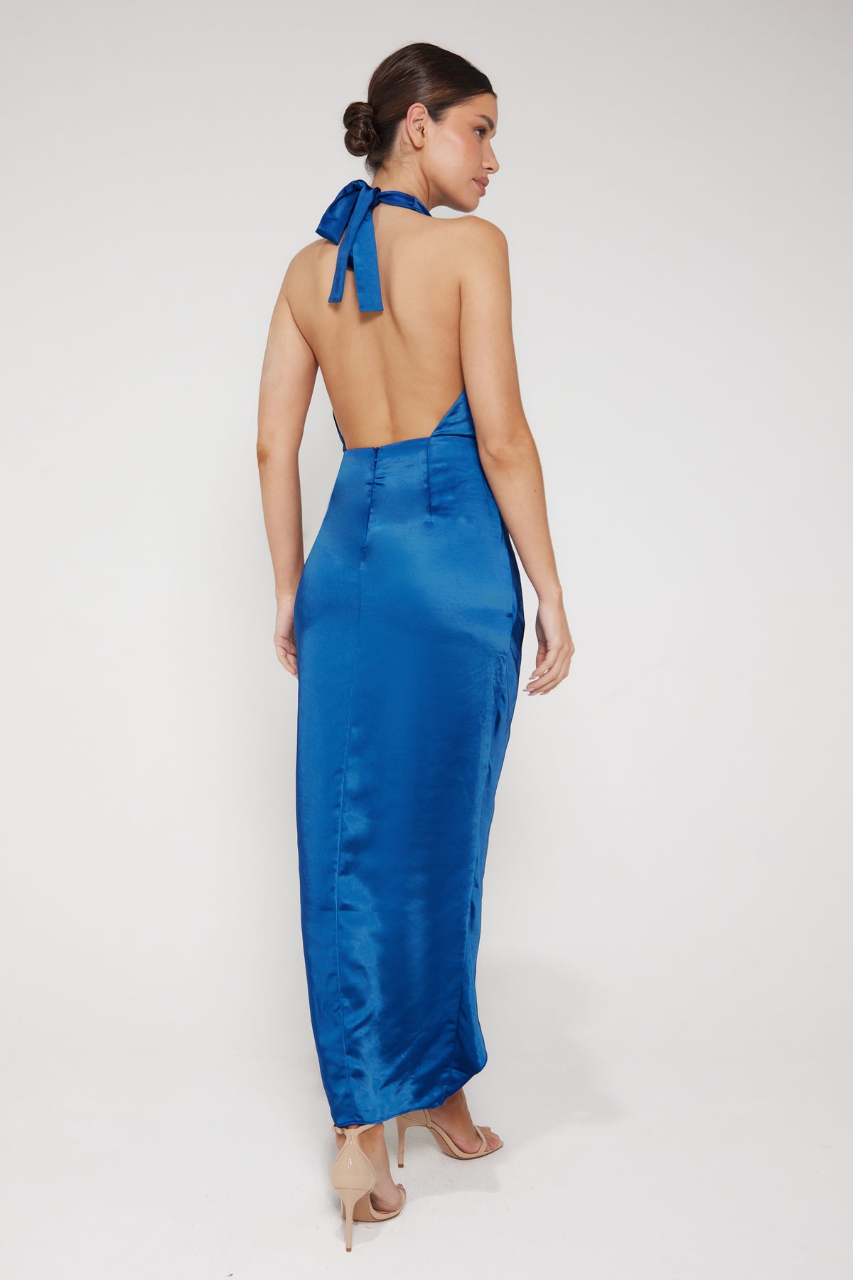 Amber Halter Neck Wrap Midi Dress - Royal Blue | Liena UK Amber Halter Neck Wrap Midi Dress - Royal Blue | Liena UK