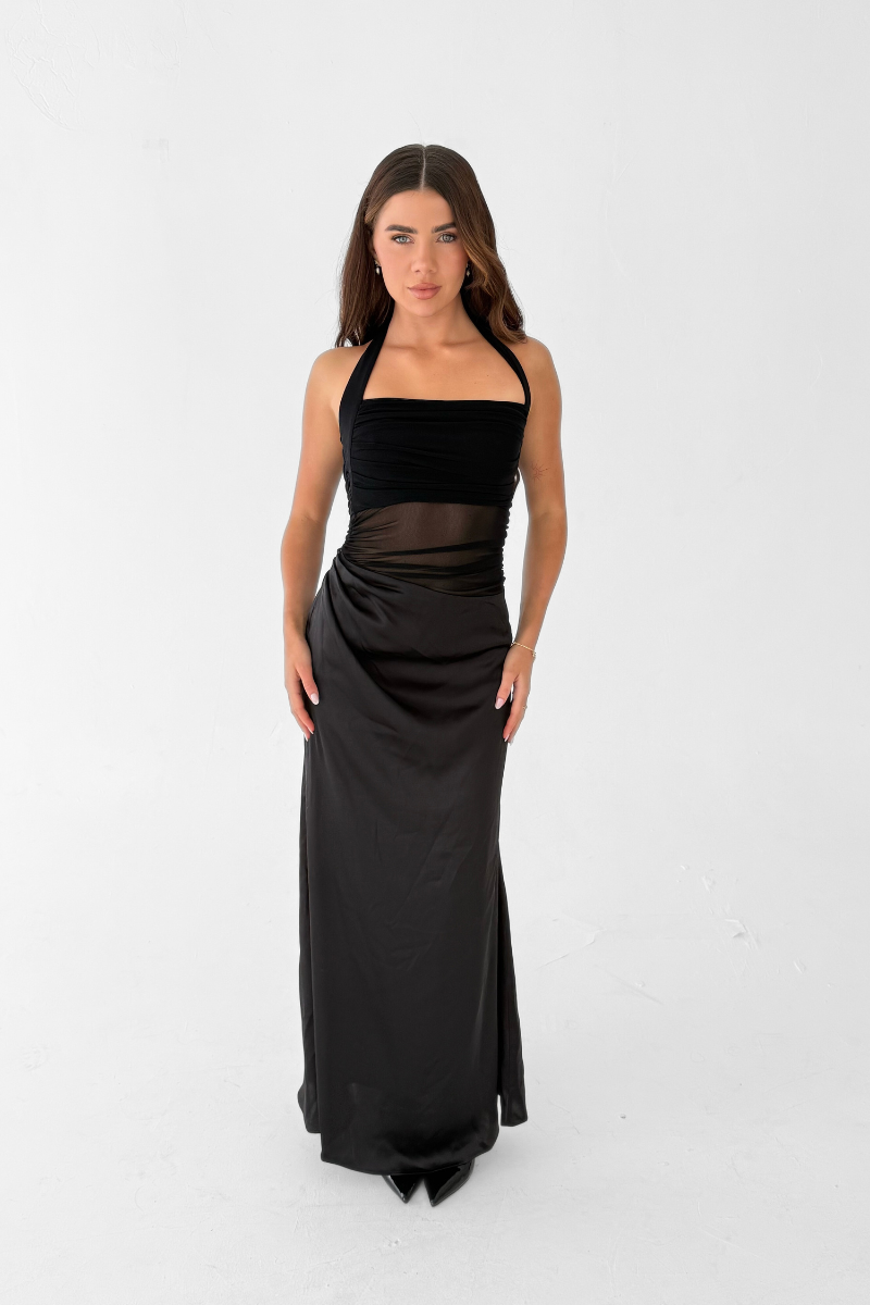Amelia Halter Evening Gown - Black