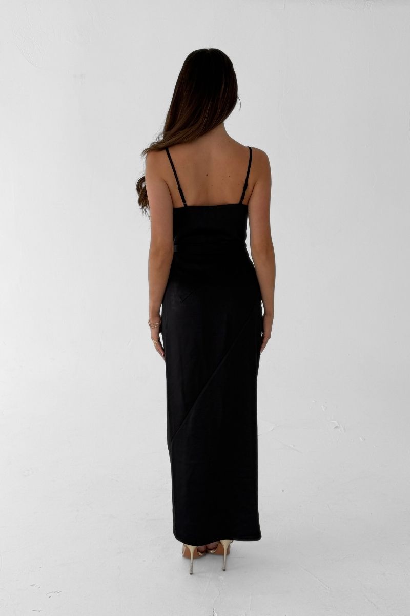 Rosa Tie Side Satin Cami Wrap Dress - Black