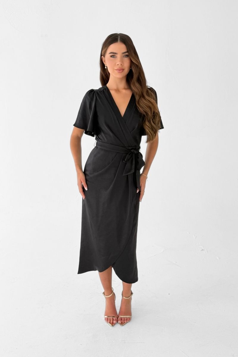 Elena Short Sleeve Wrap Dress - Black