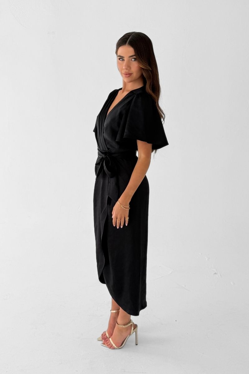 Elena Short Sleeve Wrap Dress - Black