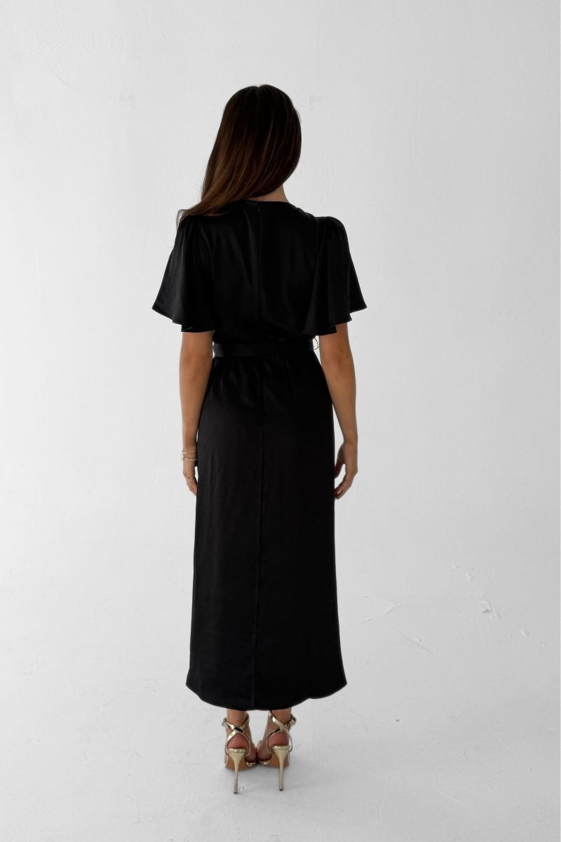 Elena Short Sleeve Wrap Dress - Black