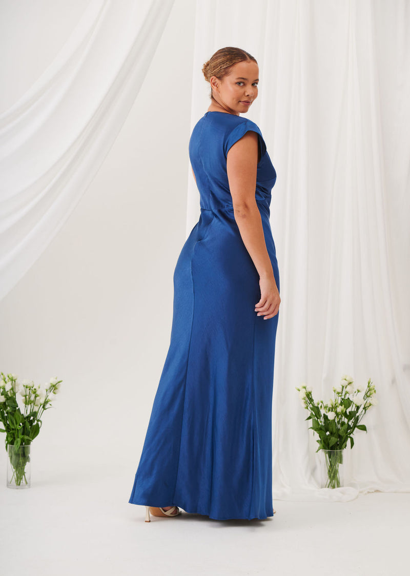 New Bianca Short Sleeve V Neck Maxi Dress -Navy