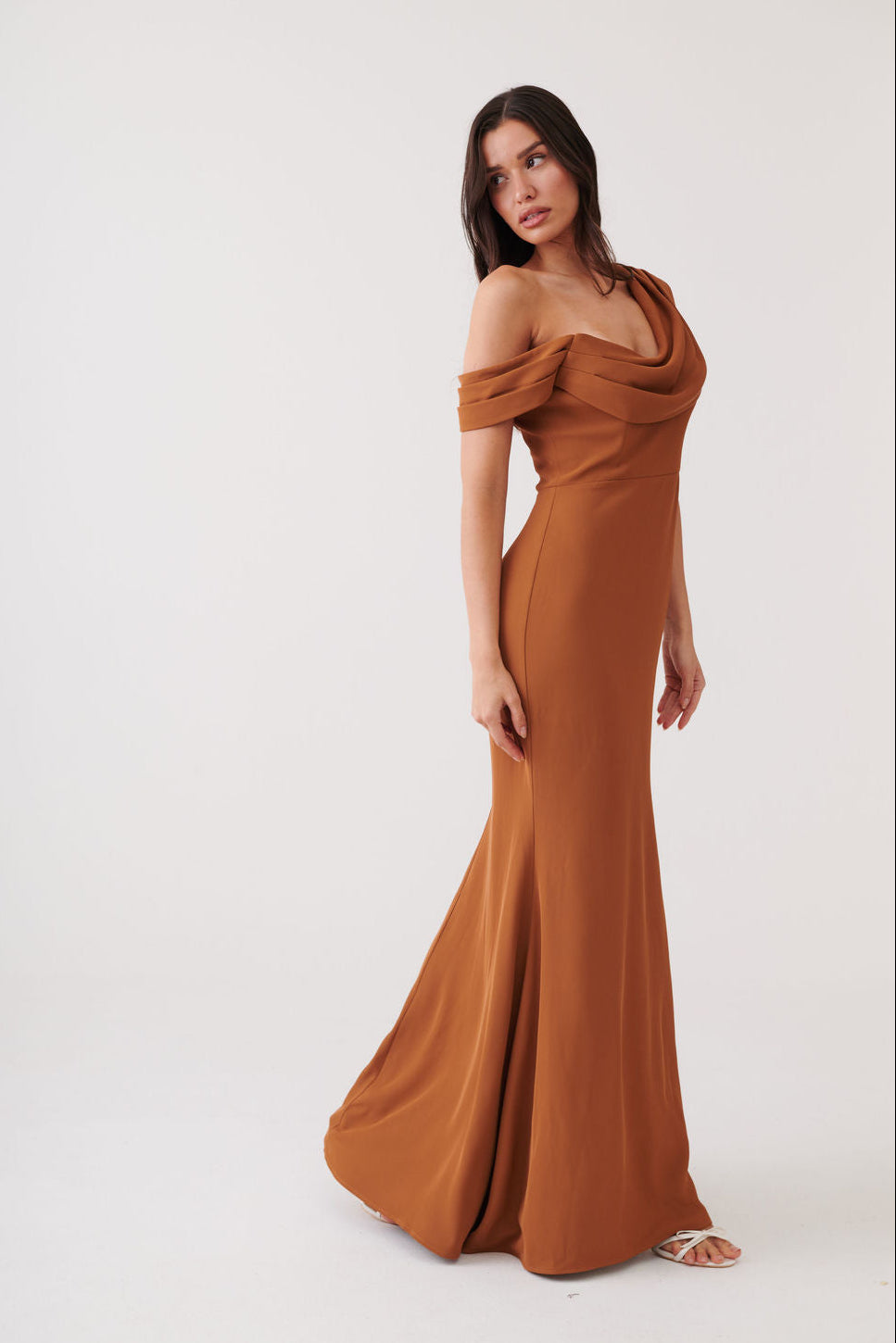Cecelia Asymmetrical Cowl-neck Dress Rust