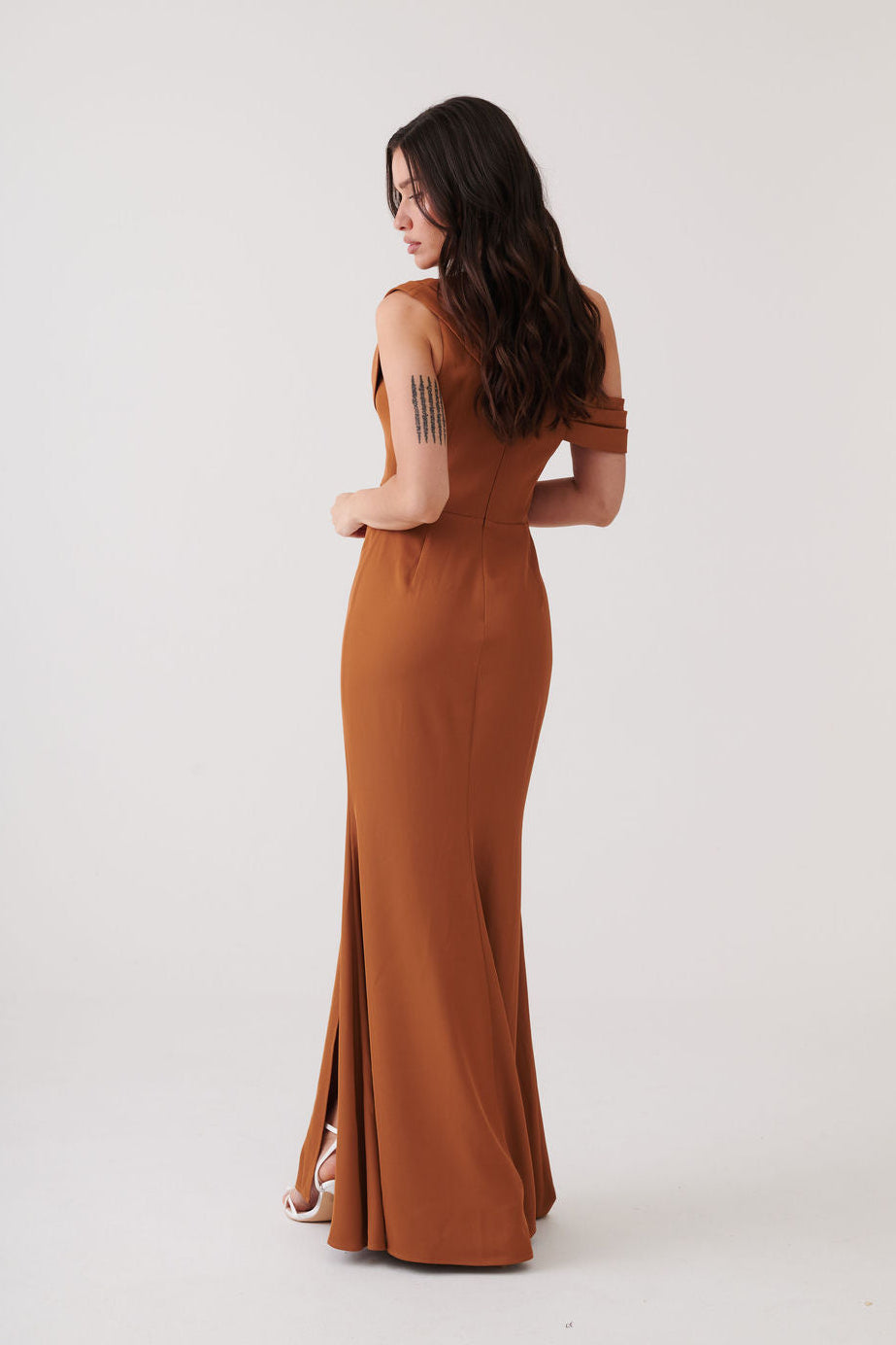 Cecelia Asymmetrical Cowl-neck Dress Rust