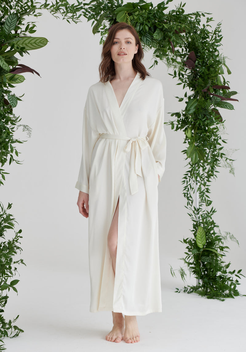 Long Bridal Satin Maxi Robe - Ivory – Liena