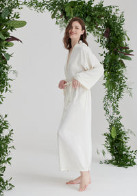 Long Bridal Satin Maxi Robe - Ivory