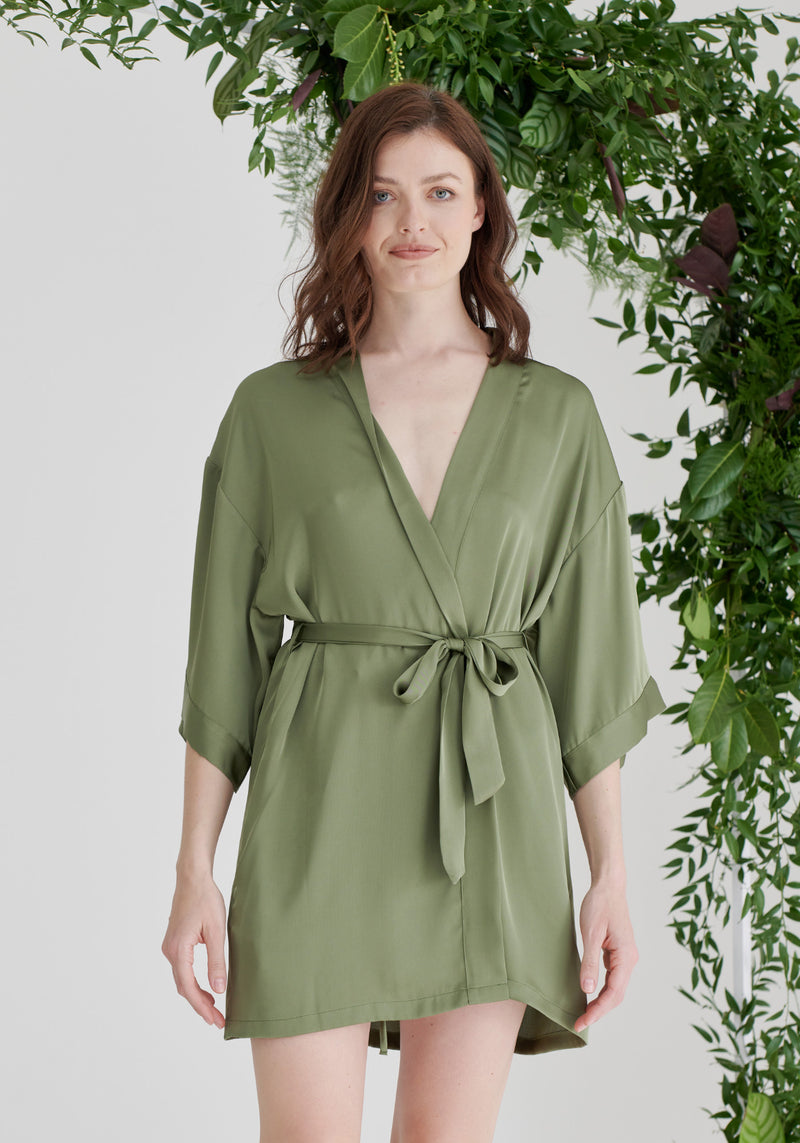 Bridesmaid Satin Robe - Olive