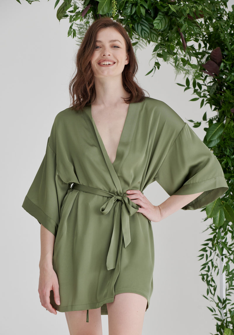 Bridesmaid Satin Robe - Olive