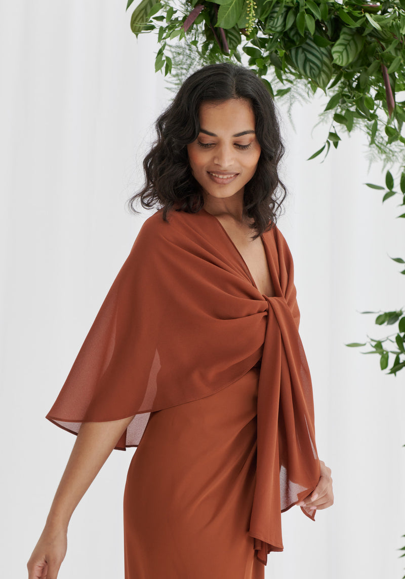 Sheer Cover Up Shawl - Rust Liena Sheer Cover Up Shawl - Rust Liena