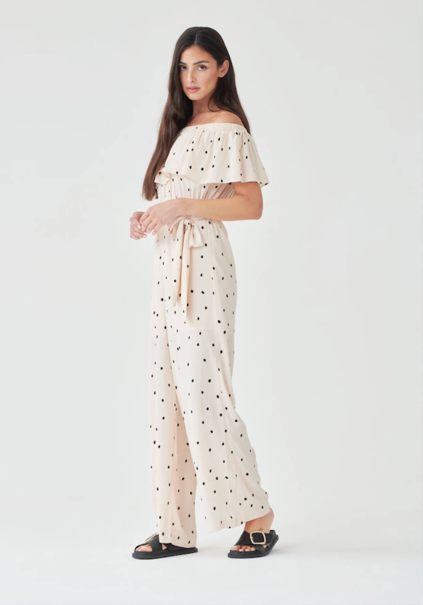 Polka dot 2024 bardot jumpsuit