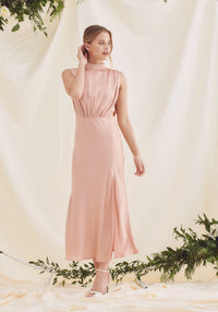Elle Satin Midi Dress - Rose Pink