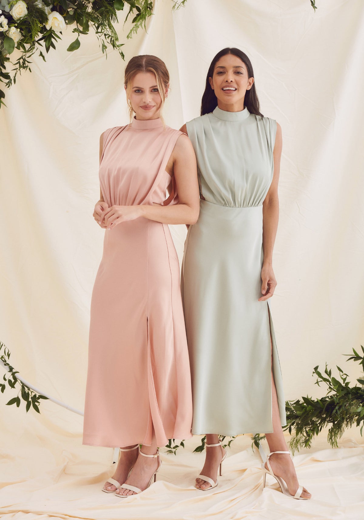 Elle Satin Midi Dress - Rose Pink