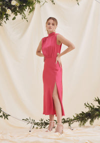 Elle Satin Midi Dress - Fuchsia Pink