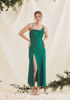 Mila Asymmetric Cowl Neck Satin Slip Dress - Emerald Green
