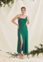 Mila Asymmetric Cowl Neck Satin Slip Dress - Emerald Green