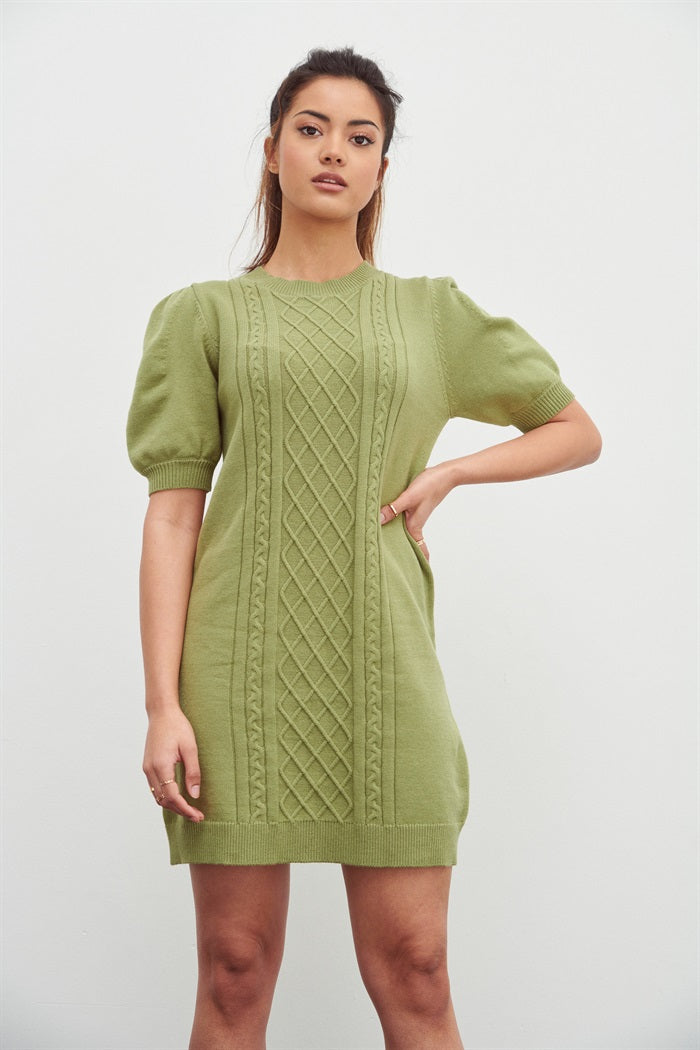 Cable Knit Dress in Sage - Outlet