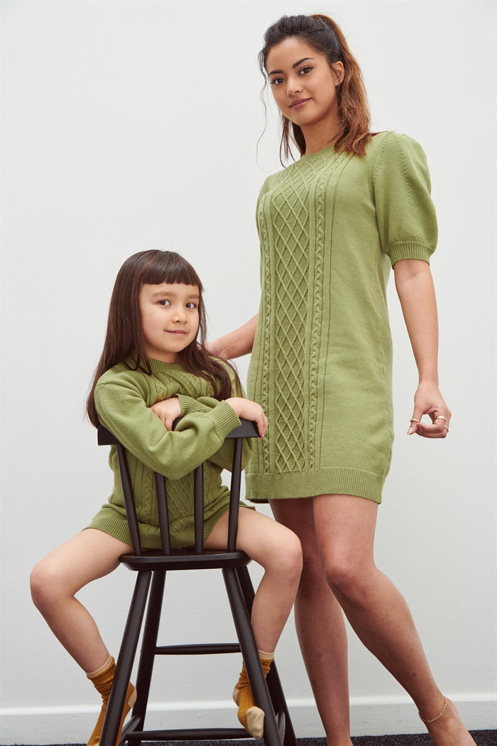 Cable Knit Dress in Sage - Outlet