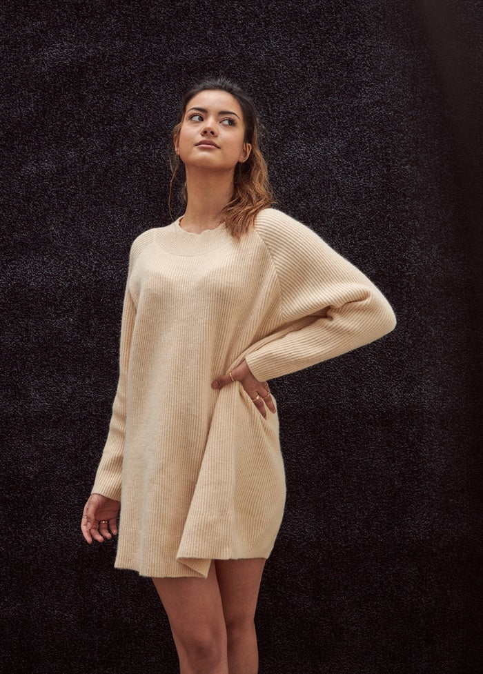 Crew Neck Knitted Mini Dress in Oat- Outlet- Outlet