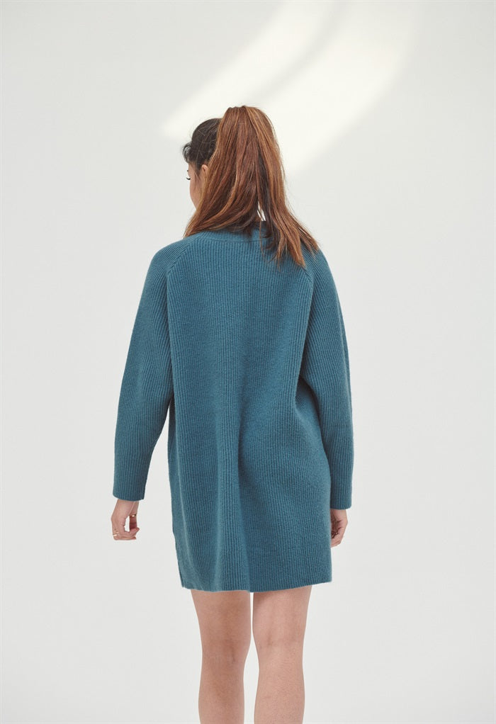 Crew Neck Knitted Mini Dress in Blue- Outlet- Outlet