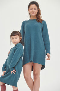 Crew Neck Knitted Mini Dress in Blue- Outlet- Outlet