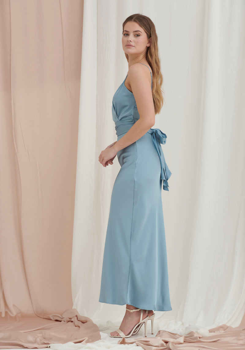 Louisa Tie Waist Cami Wrap Maxi Dress - Ice Blue