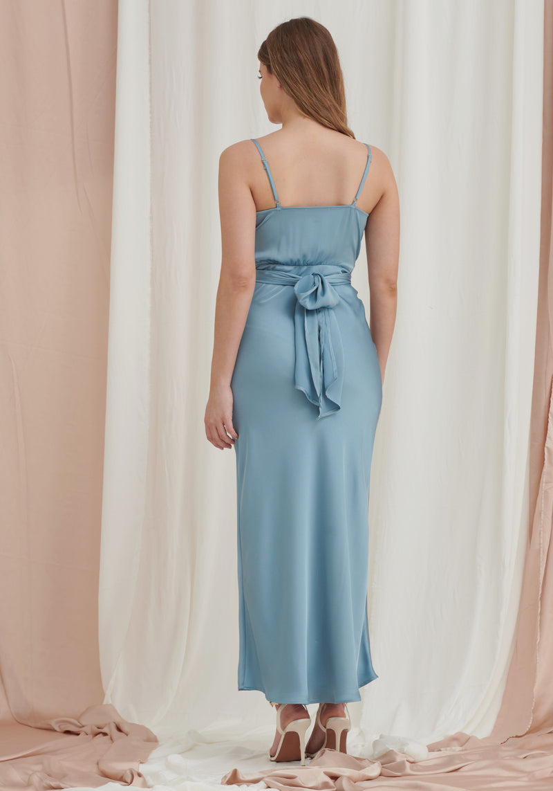 Louisa Tie Waist Cami Wrap Maxi Dress - Light Blue
