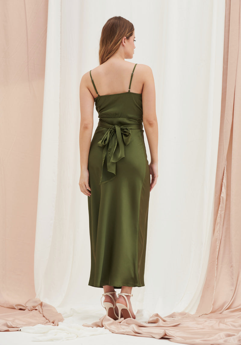 Louisa Tie Waist Cami Wrap Maxi Dress - Olive