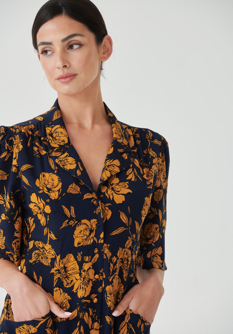 Button Down Jumpsuit in Navy Floral