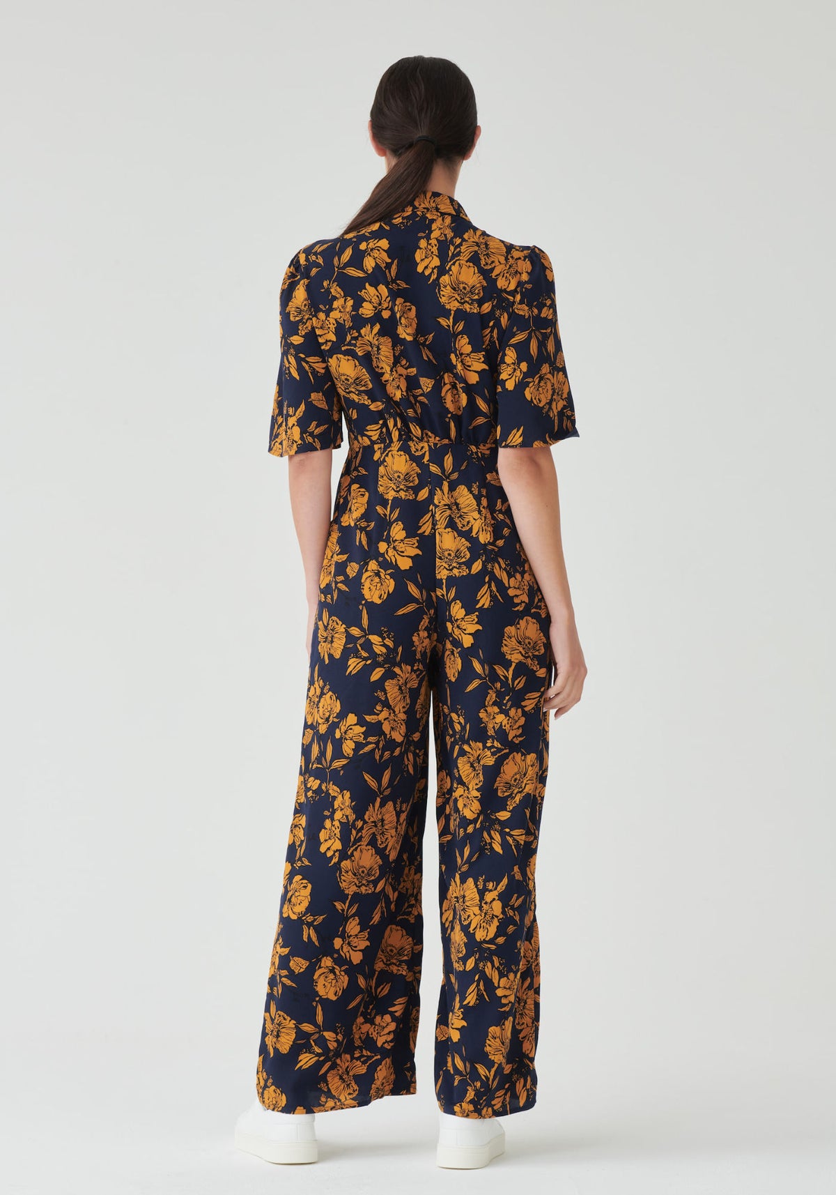 Button Down Jumpsuit in Navy Floral