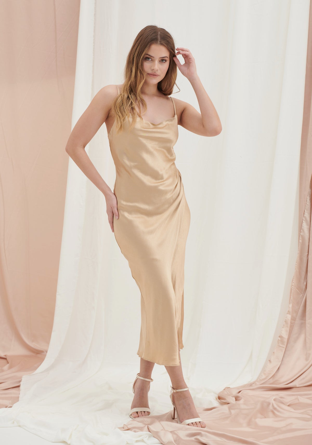Olivia Satin Cami Slip Dress in Champagne