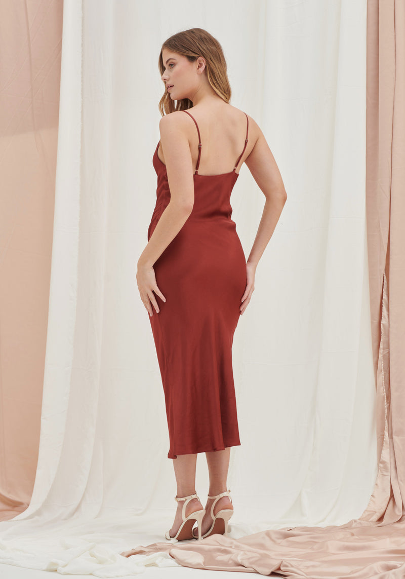 Olivia Satin Cami Slip Dress - Dark Rust