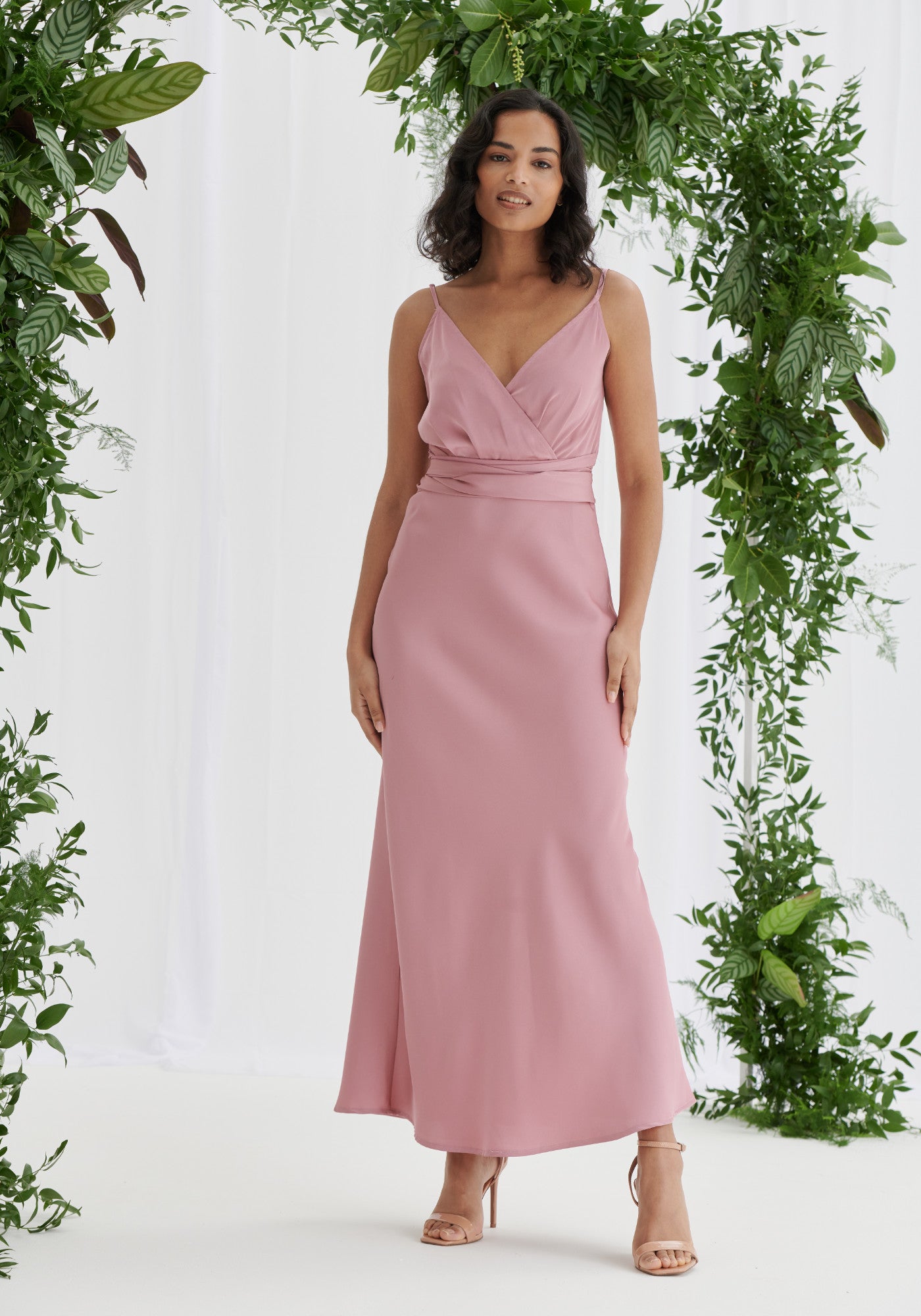 Dusky Pink Bridesmaid Dress Maxi Satin Dresses For Bridesmaids Liena UK