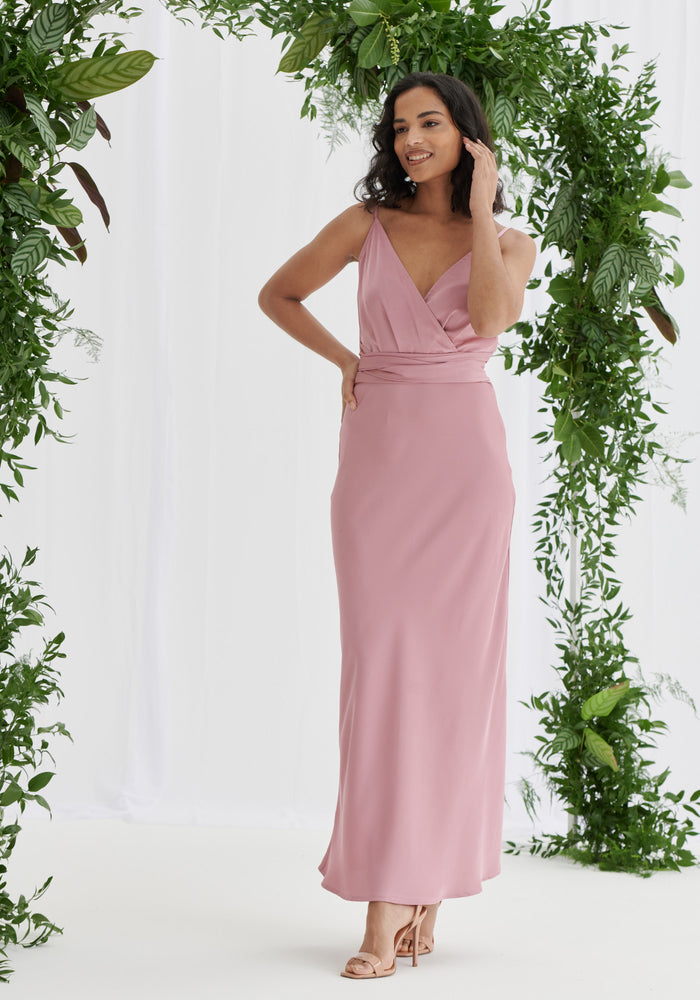 Louisa Tie Waist Cami Wrap Maxi Dress - Dusky Pink