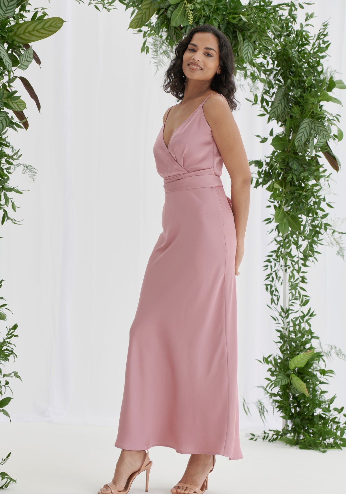 Louisa Tie Waist Cami Wrap Maxi Dress - Dusky Pink