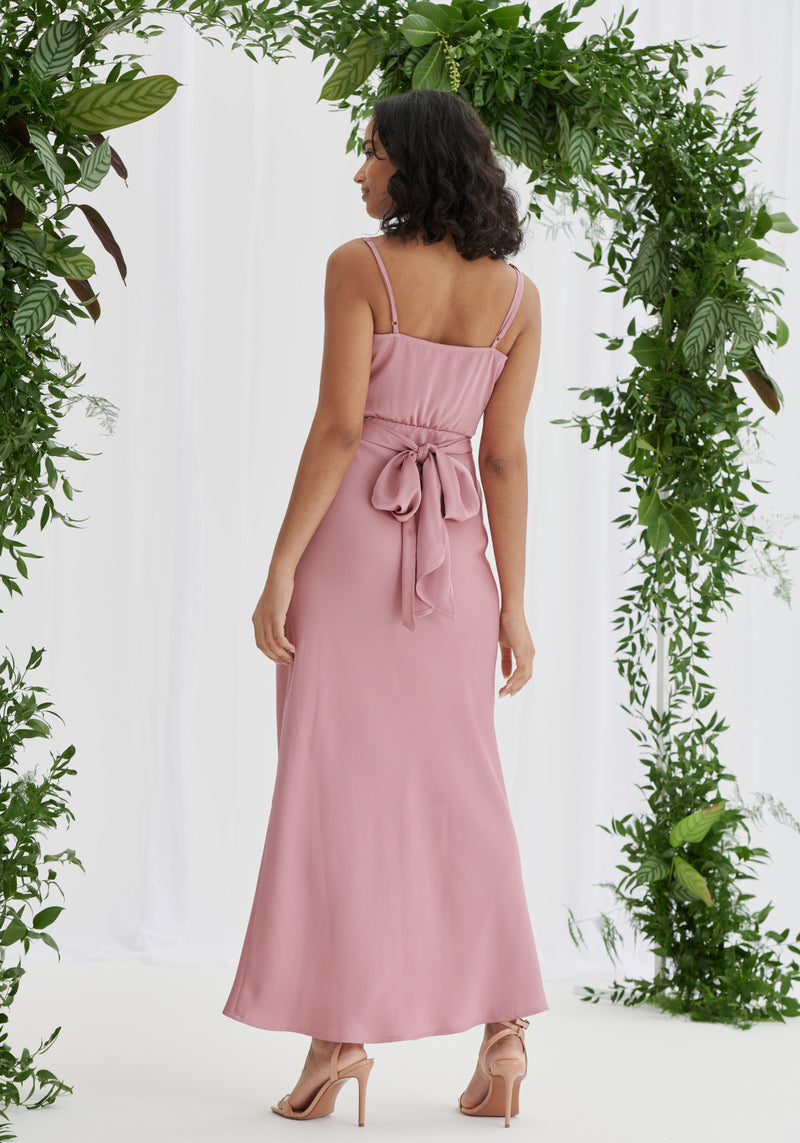 Louisa Tie Waist Cami Wrap Maxi Dress - Dusky Pink
