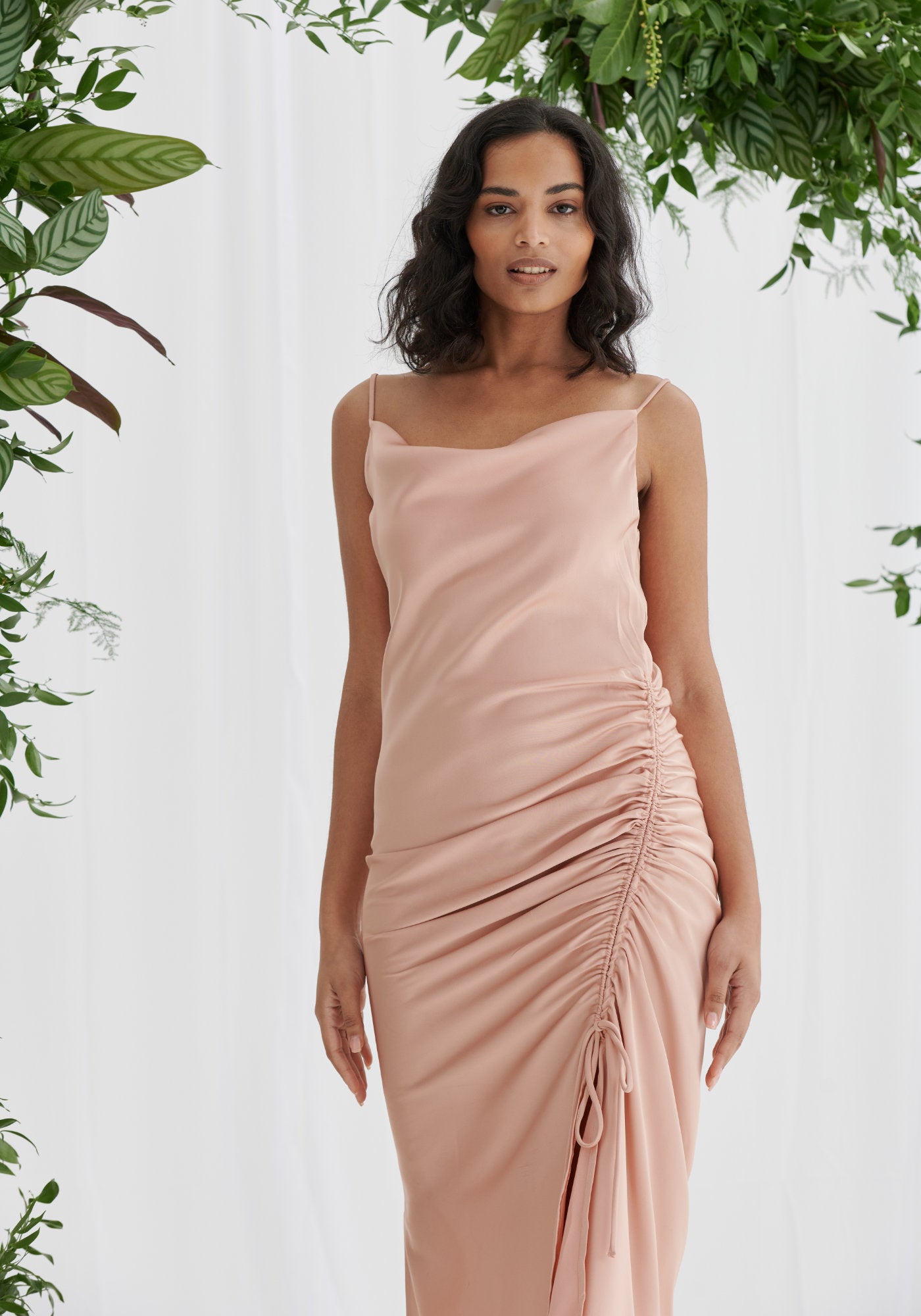 Ruched satin dress sale