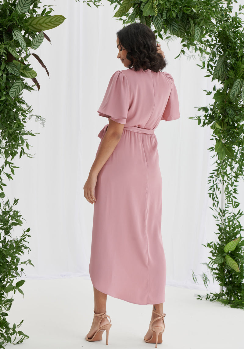 Elena Short Sleeve Wrap Dress in Pink | Luxe Collection | Liena UK Elena Short Sleeve Wrap Dress in Pink | Luxe Collection | Liena UK