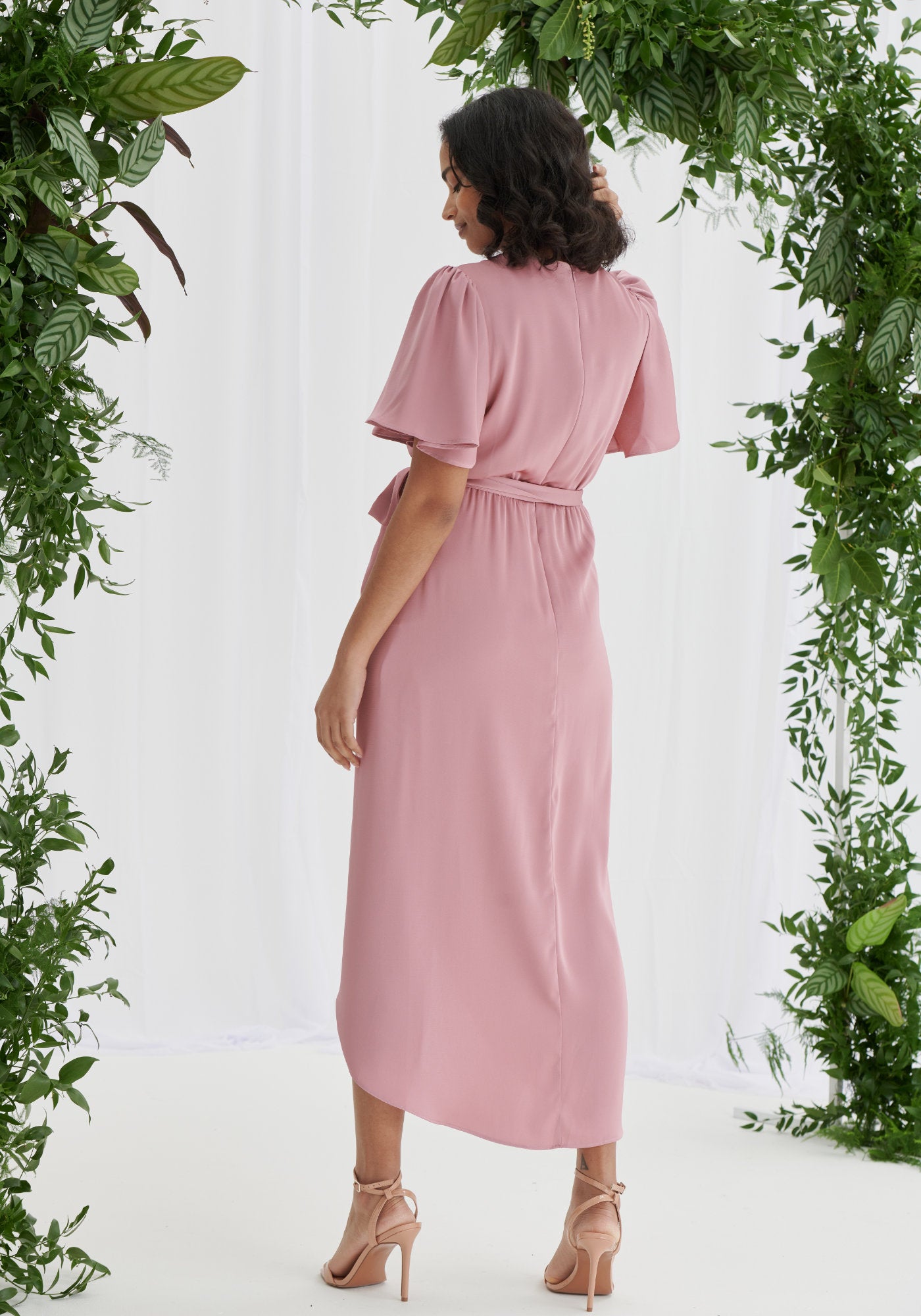 strapless open back dress Elena Short Sleeve Wrap Dress in Pink | Luxe Collection