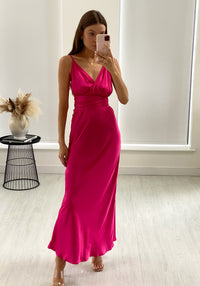 Louisa Tie Waist Cami Wrap Maxi Dress - Fuchsia Pink