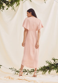 Clara Angel Sleeve Wrap Satin Midi Dress - Rose Pink