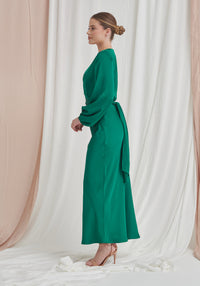 Pippa Long Sleeve Satin Maxi Dress - Emerald