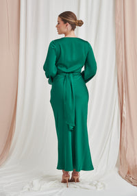 Pippa Long Sleeve Satin Maxi Dress - Emerald