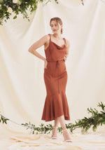 Rust Bridesmaid Dress With Cowl Neck - Orange Brown Bridesmaid Dress - Rust Satin Dresses UK