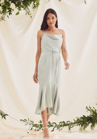 Sage Green Satin Dress For Bridesmaid Dresses And Wedding Guest Dress UK
