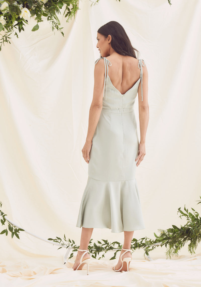 Sage Green Satin Midi Dress For Bridesmaid Dresses UK